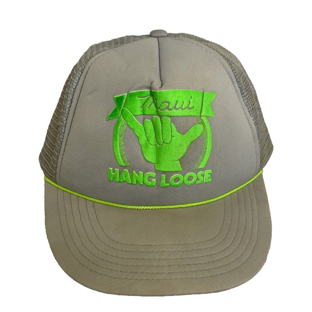 Hang Loose Maui Hawaii Trucker Ball Cap Snapback Hat Grey Gray Headwear Beach
